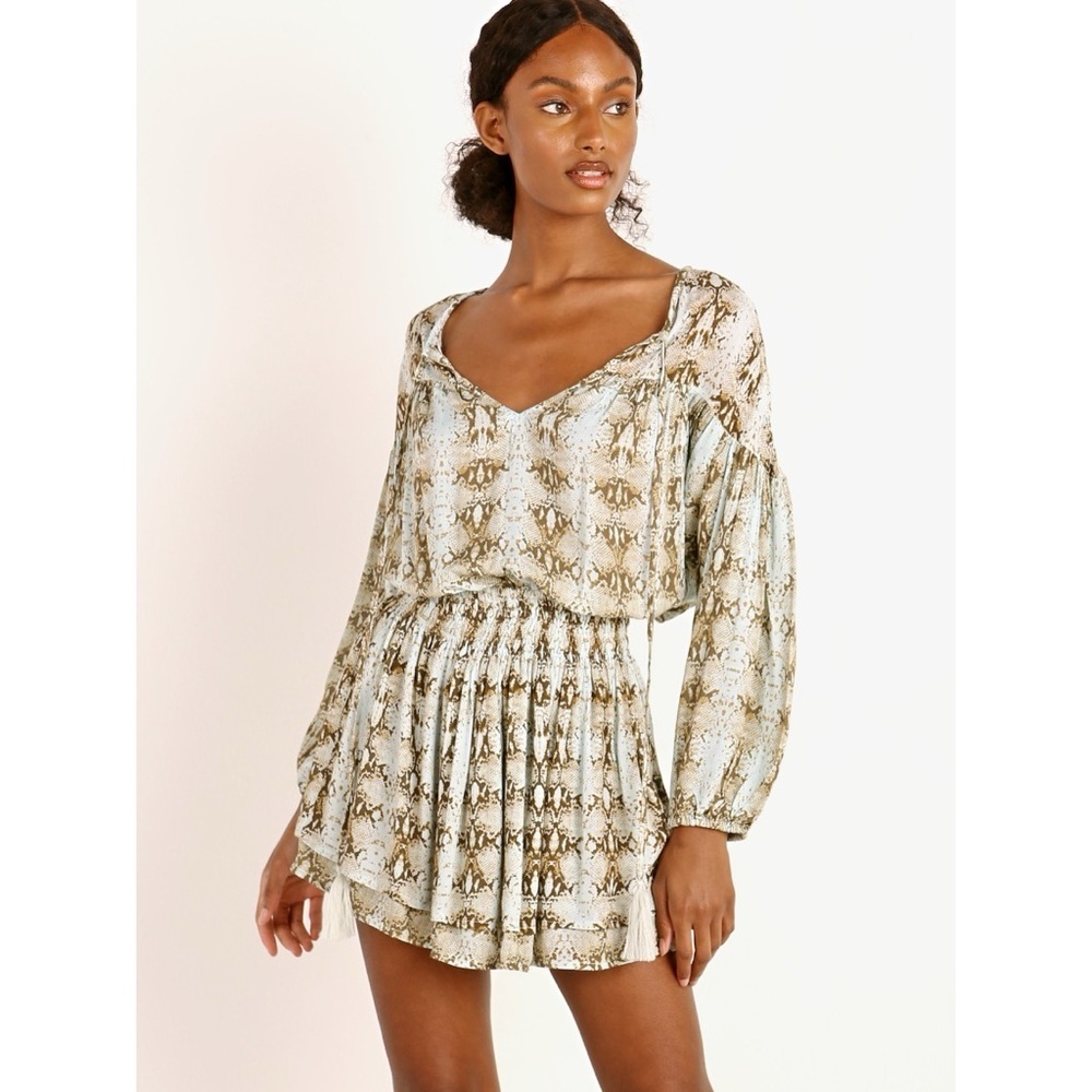 Indah Sashi Blouson Mini Dress Water Viper